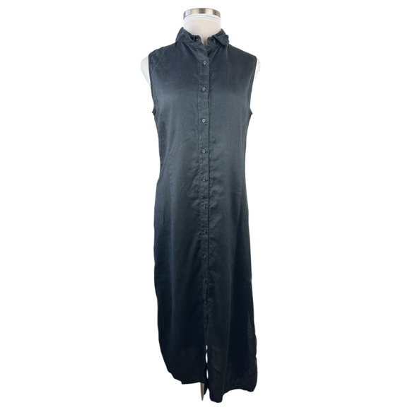 Embassy Row Pure Linen Button Up Shirt Dress Black Size 16 Lagenlook Minimalist - Picture 3 of 16
